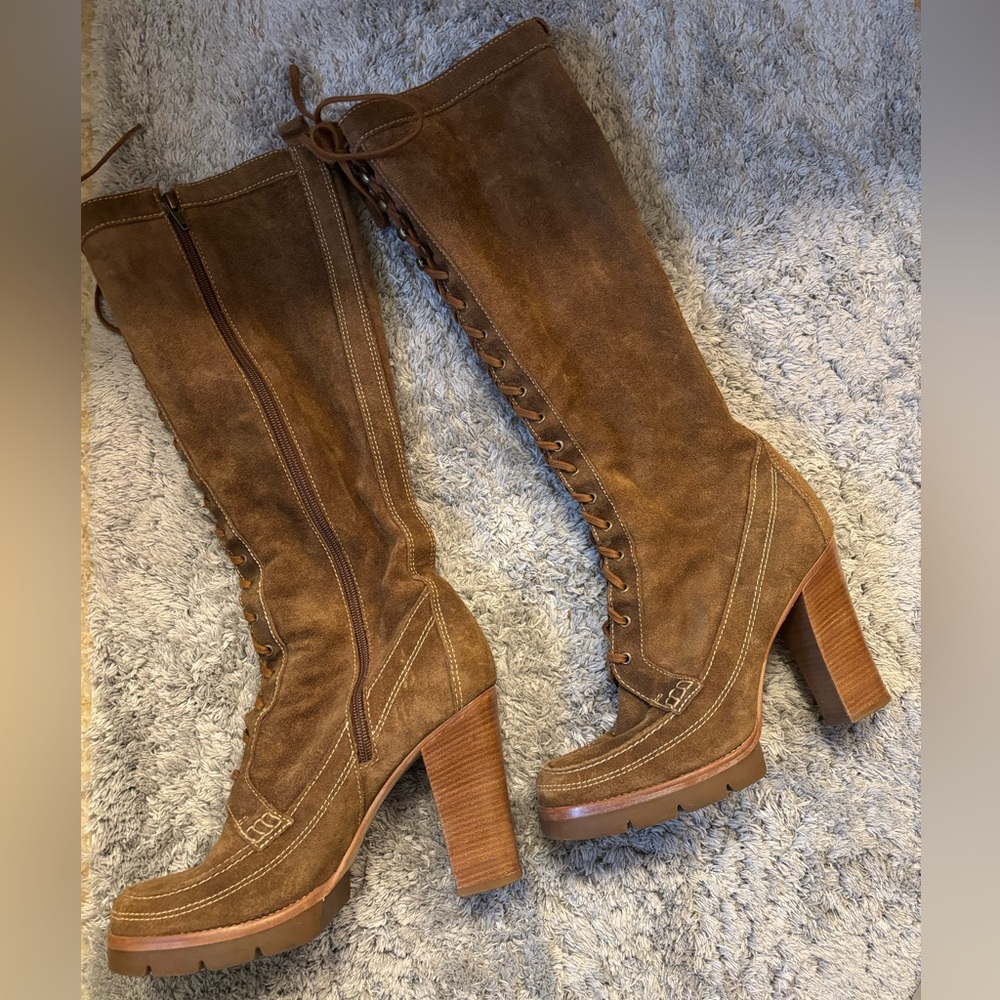 Michael Kors Brown suede lace up zip up knee high